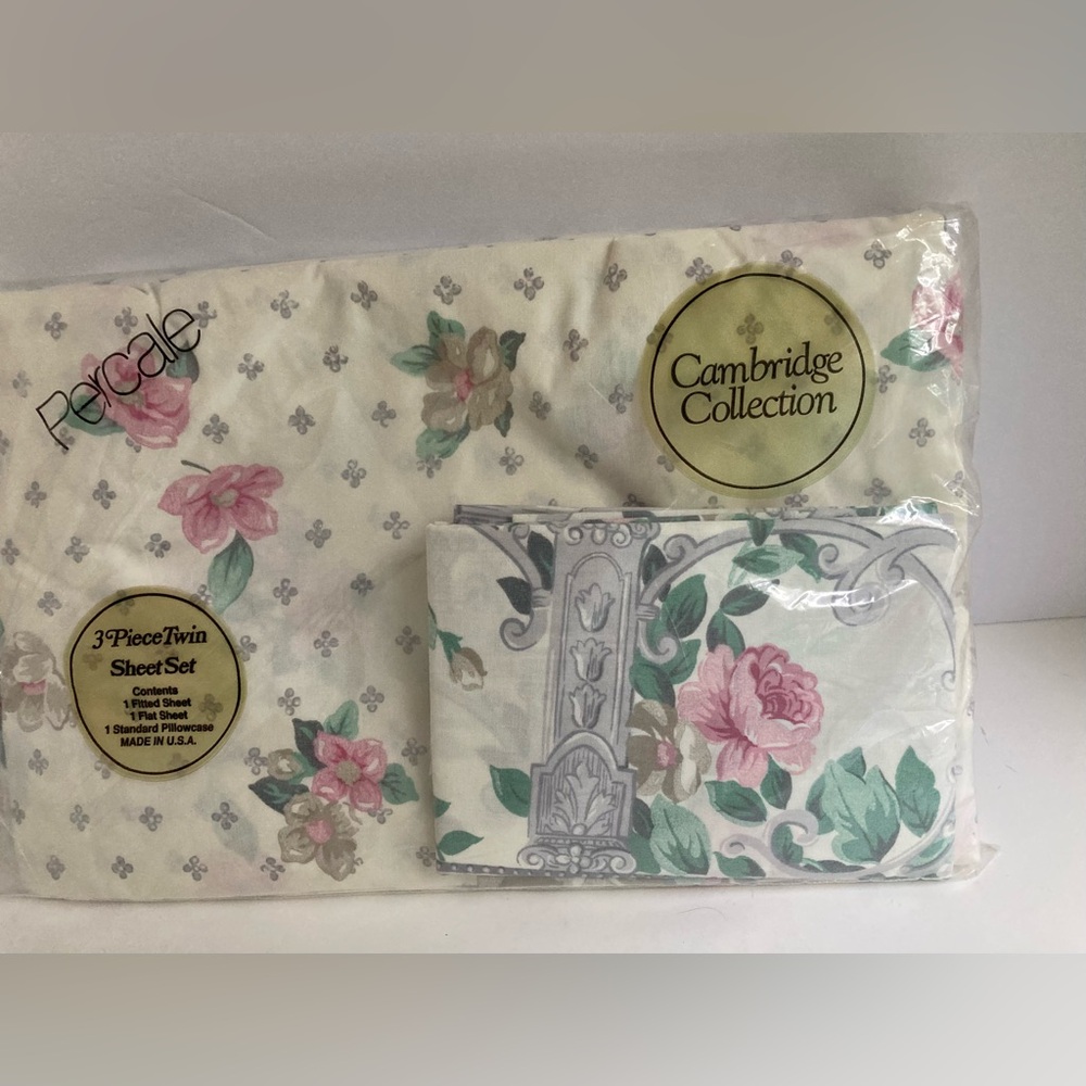 Vintage Cambridge Collection Percale Twin Sheet Set Original Package Cottage - Picture 4 of 6